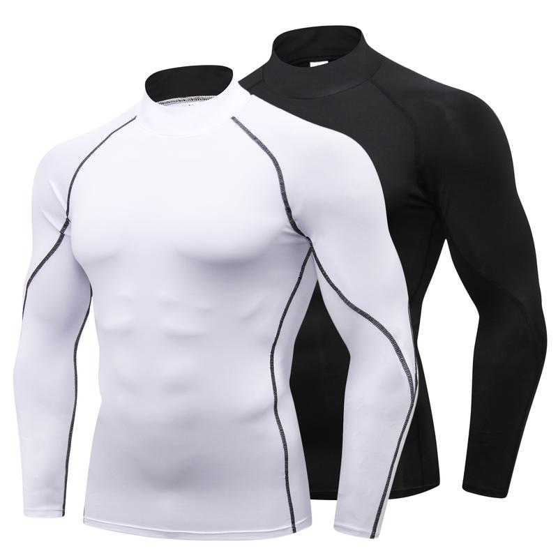 2 Pack Turtleneck Compression Shirts Men Long Sleeve Workout Undershirts for Men Tights Basketball Running Athletic Base Layer Tops workout tops Gym Tee High Performance Activewear