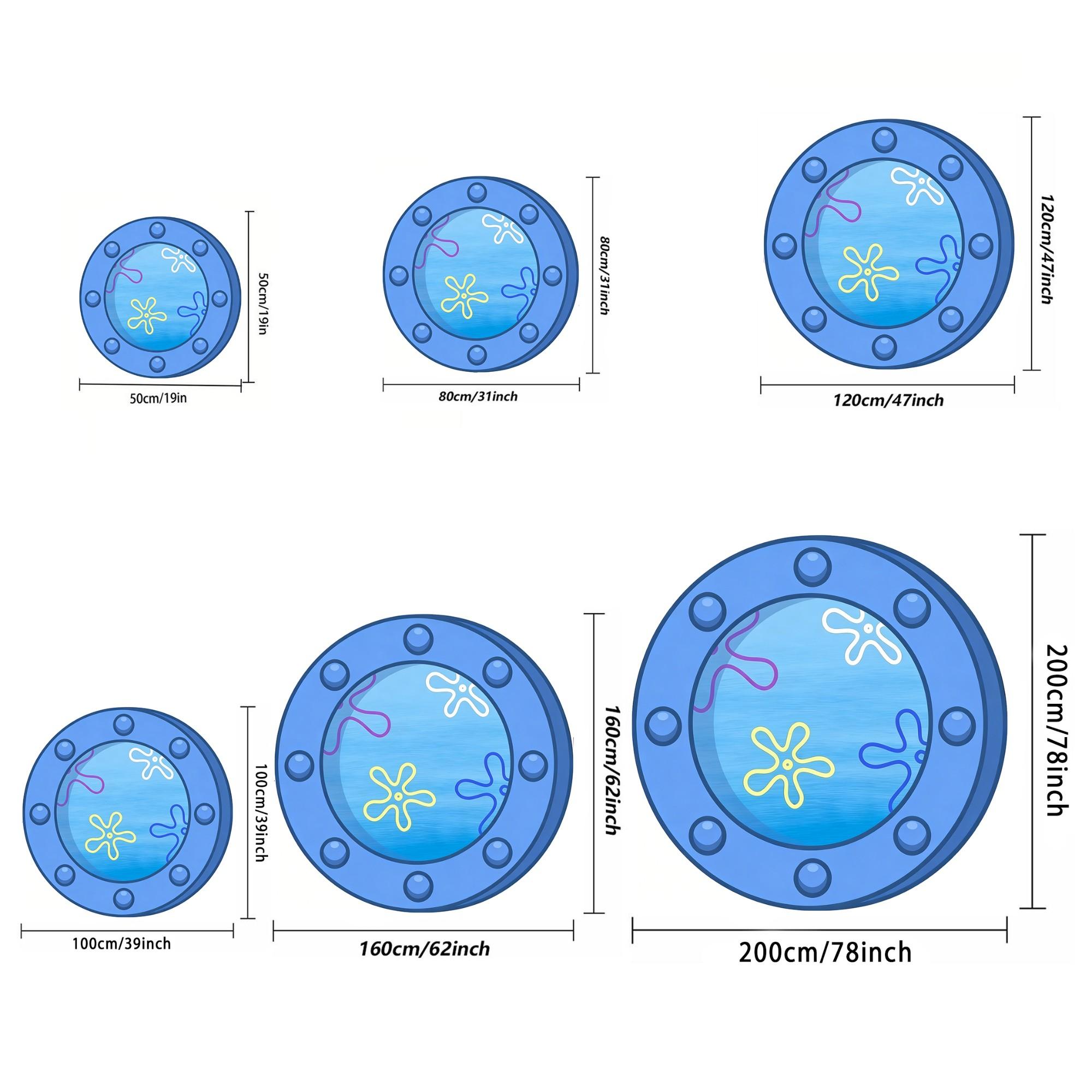 Circular Rug with Underwater Elements Design, Anti-Slip Carpet for Game Room, Bedroom, Living Room, Kitchen, Casual Style Home Decor