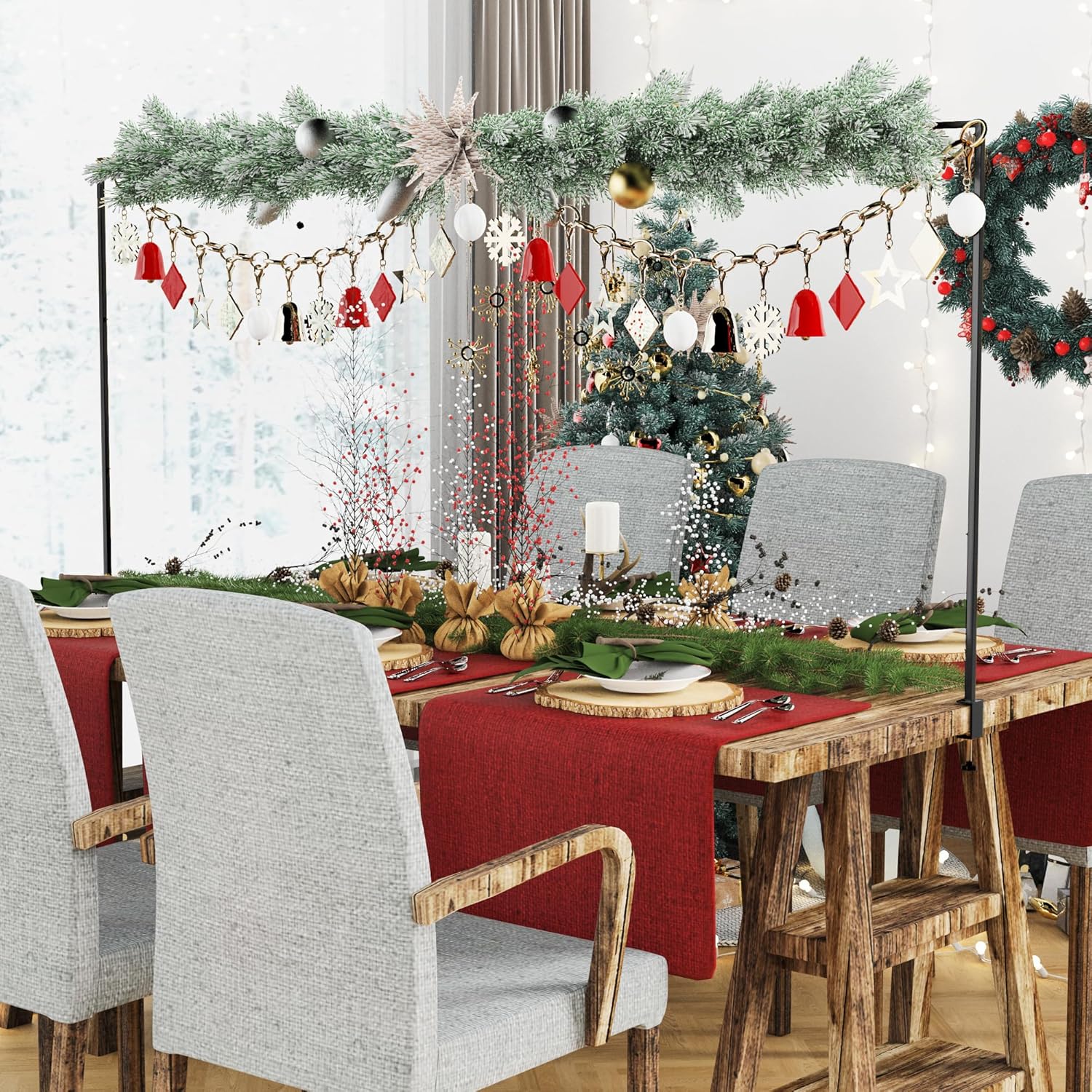 Over the Table Rod Stand with Clamps Adjustable 13''-42'' Tall 29"-98" Length Gold Table Arch Hanging for Wedding Birthday Party Halloween Christmas Decoration