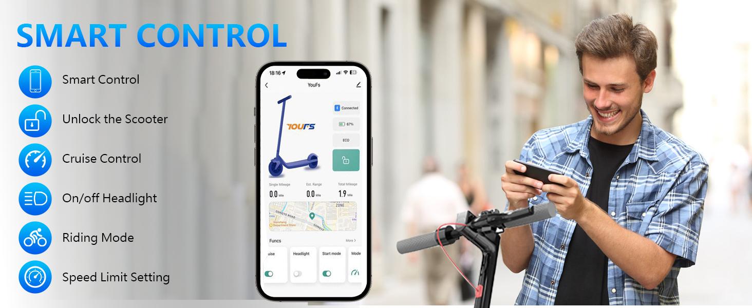 28MPH Max Speed Electric Scooter 350W Brushless Motor 8.5 Inch Explosion Proof Tires 265 Lbs Max Load 3 Speed Modes Foldable City Commuter App Control Front Rear Lights