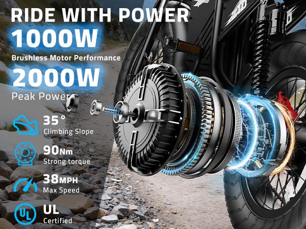 YOULON 2000W Electric Bike for Adults, 60V 23Ah Battery, Dual Hydraulic Disc Brakes, 20” Fat Tire All-Terrain Off-Road E Motorcycle, Full Suspension, 31MPH Long Range E Dirt Bike