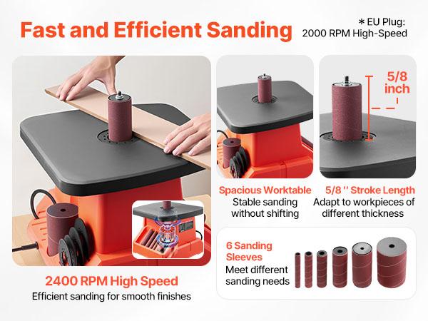 VEVOR Oscillating Spindle Sander, 2400RPM Benchtop Spindle Sander with 6 Sleeves (1/2-3), 5/8 Stroke 15.4x 16.3-inch Wide Worktable for Furniture Finishing, Crafts Sanding, DIY Woodworking VEVOR Oscillating Spindle Sander, 2400RPM Benchtop Spindle Sander with 6 Sleeves (1/2-3), 5/8 Stroke 15.4x 16.3-inch Wide Worktable for Furniture Finishing, Crafts Sanding, DIY Woodworking