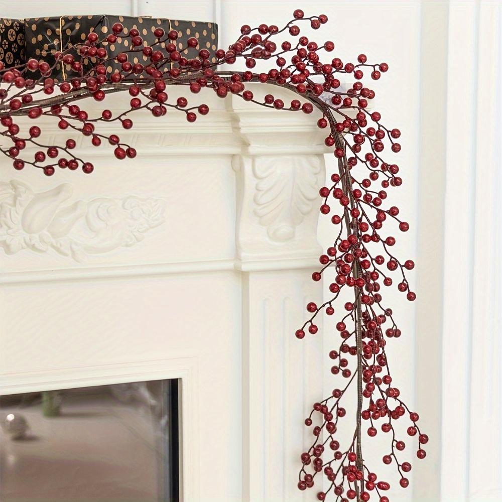 1pc Christmas Red Berry Garland, Artificial Red and Burgundy Berry Christmas Garland for Indoor Outdoor Home Fireplace Decoration for Winter Holiday New Year Decor (Red)