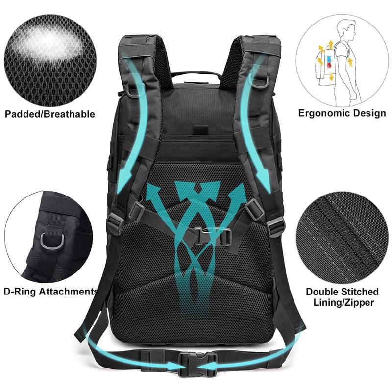 Military Tactical Backpack Large 3 Day Assault Pack 40L Molle Bag for Men Waterproof High-Density Fabric with USA Flag Patch Versatile Multi-Compartment Design for Hiking Daypacks, Gym Sports Bag, Travel, Fishing