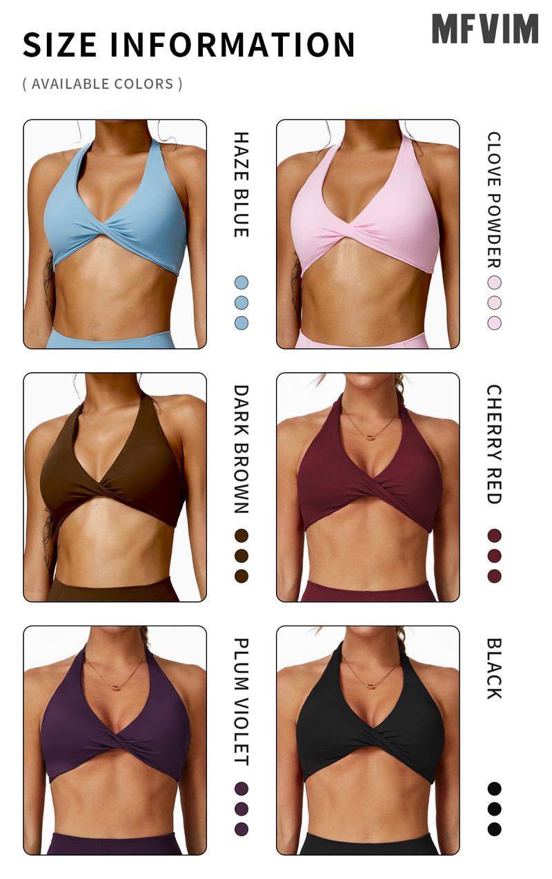 MFVIM Women's sports underwear, sexy hanging neck twist design sports underwear built-in bra pads, comfortable and skin-friendly, four seasons can wear, running gym workout sports underwear