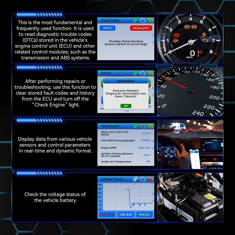 KONNWEI KW330 OBD2 Scanner with 2.8 Inch Color Screen, Free Upgrade & Print Function, Diagnostic Tool for Cars