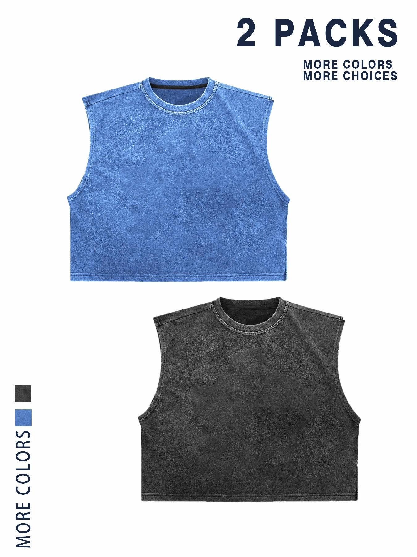 【TDOTW】4-Pack Acid-Wash Sleeveless Tank Tops Workout Tanks – Men's Casual Daily & Workout Outfits, Soft Cotton Blend Fabric, Relaxed Fit, 4-Pack Set, Multi-Color Washed Style, Menswear