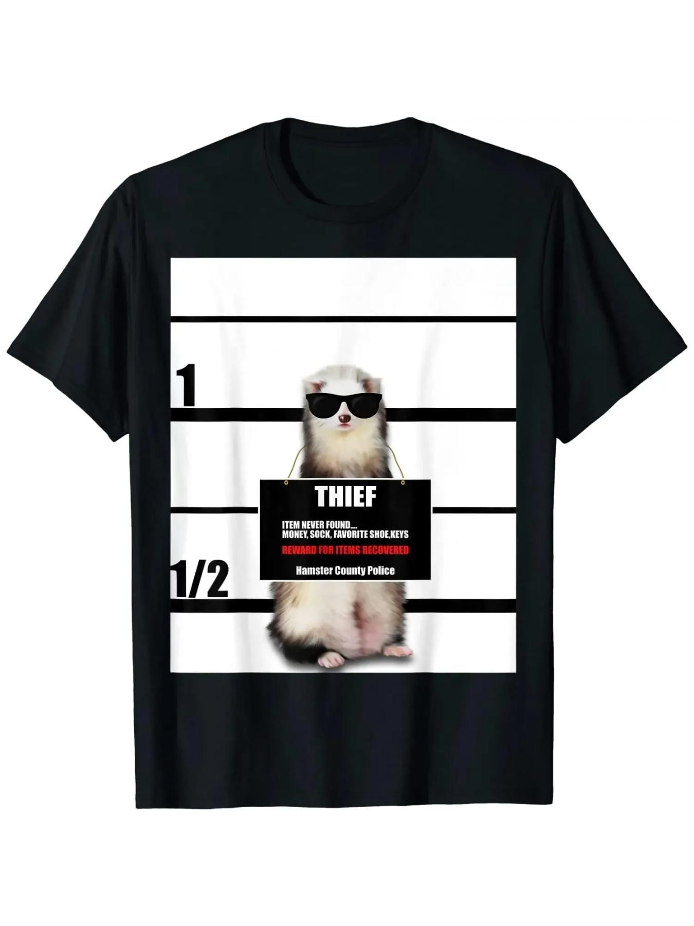 Summer new men's top pet ferret T-shirt fun ferret thief Mugshot T-shirt fashionable fun funny Y2K T-shirt soft skin friendly for both men and women, suitable for all seasons, couple style