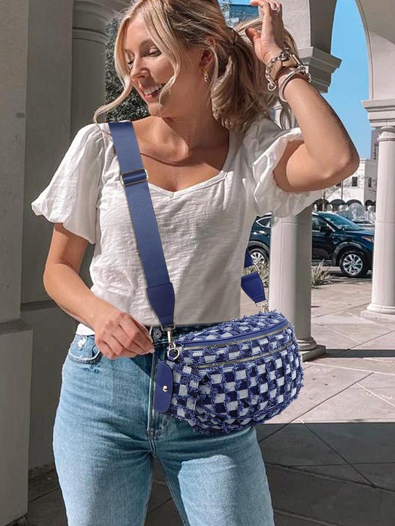 Large Denim Crossbody Bag for Women, Large Capacity Jean Shoulder Bag, Denim Shoulder Satchel, Stylish Purses and Handbags with Adjustable Strap and Coin Purse, Ladies' Saddle Bag, Girls Sling Bag for Commuting, Shopping, Dating