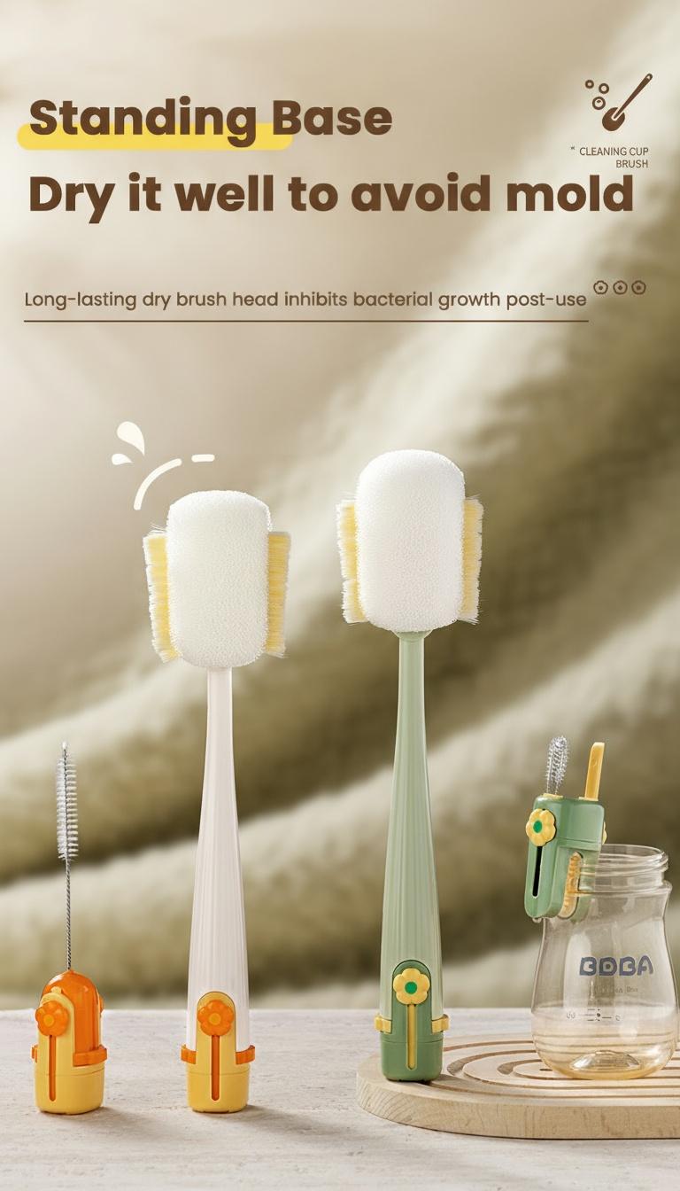 Multifunctional 5-in-1 Bottle Brush – Great for Cleaning Cup Lids & Home Kitchen Chores