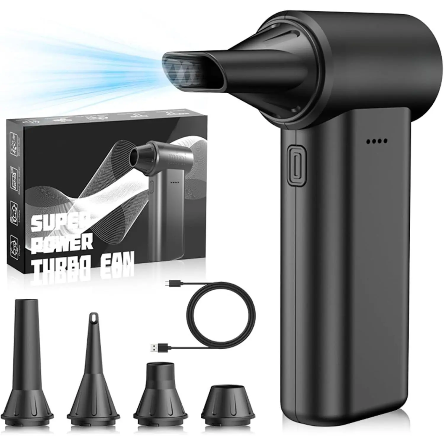 Compressed Air Duster, 150,000RPM Ultra-Powerful Cordless Electric Air Duster, 3 Gears Adjustable, Mini Blower with Fast Charging, Electric Duster for PC, Keyboard, Car, House, Outdoor