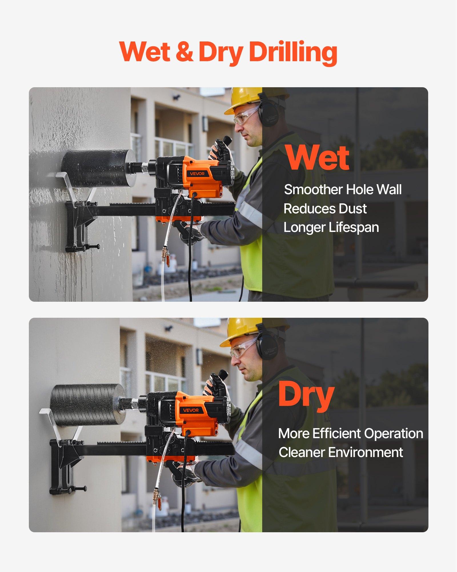 VEVOR Diamond Core Drilling Machine, 0.8-8 in Drilling Diameter, Stand-Mount Dry and Wet Concrete Core Drill Rig with 8 Drill Bits, 800 RPM Speed, UNC1 1/4-7 Thread, for Concrete Brick Stone, 3000W