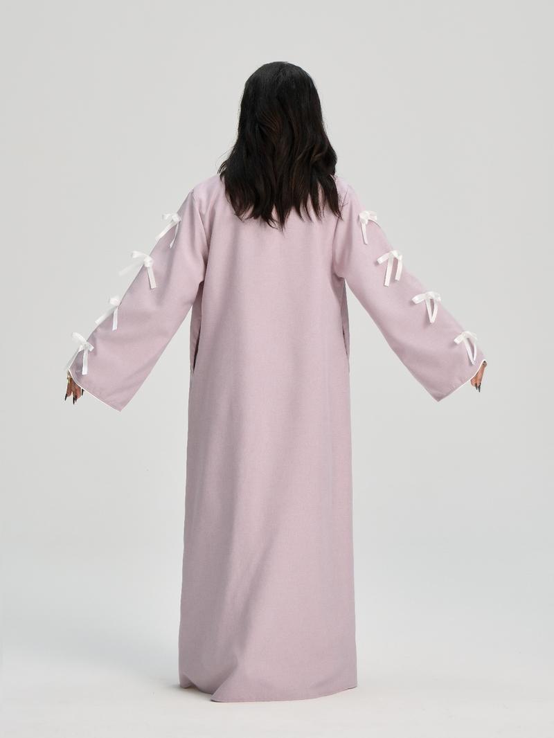 Women's Solid Color Bow Decor Wave Trim Open Front Cardigan, Casual Long Sleeve Outerwear for Daily Wear, Ladies Clothes for All Seasons