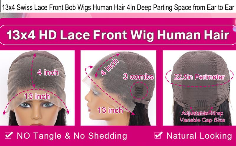 Hermsile Straight Bob Wigs Human Hair Wigs For Black Women 13x4 Straight Lace Front Wigs Human Hair Lace Front Wigs Pre Plucked HD Lace Frontal Wigs 180% Density Short Bob Wigs Natural Color 10 inch