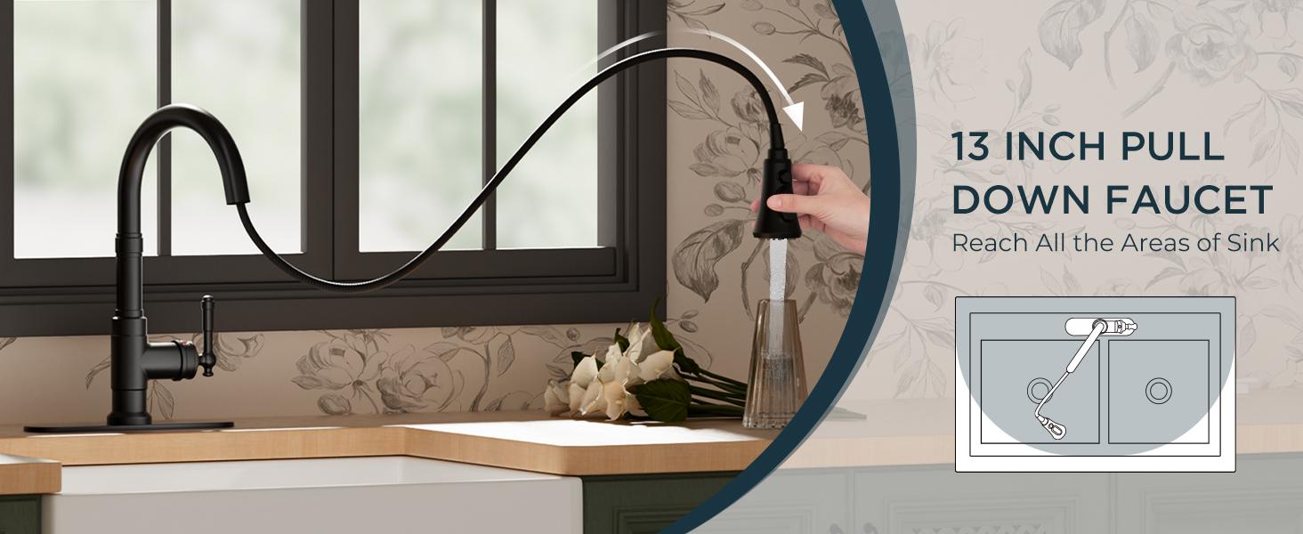 Forious Vintage Kitchen Faucet, Pull Down Sprayer, Oil Rubber Brown, High Arc Single Handle, Antique Stainless Steel, Fits 1 or 3 Hole