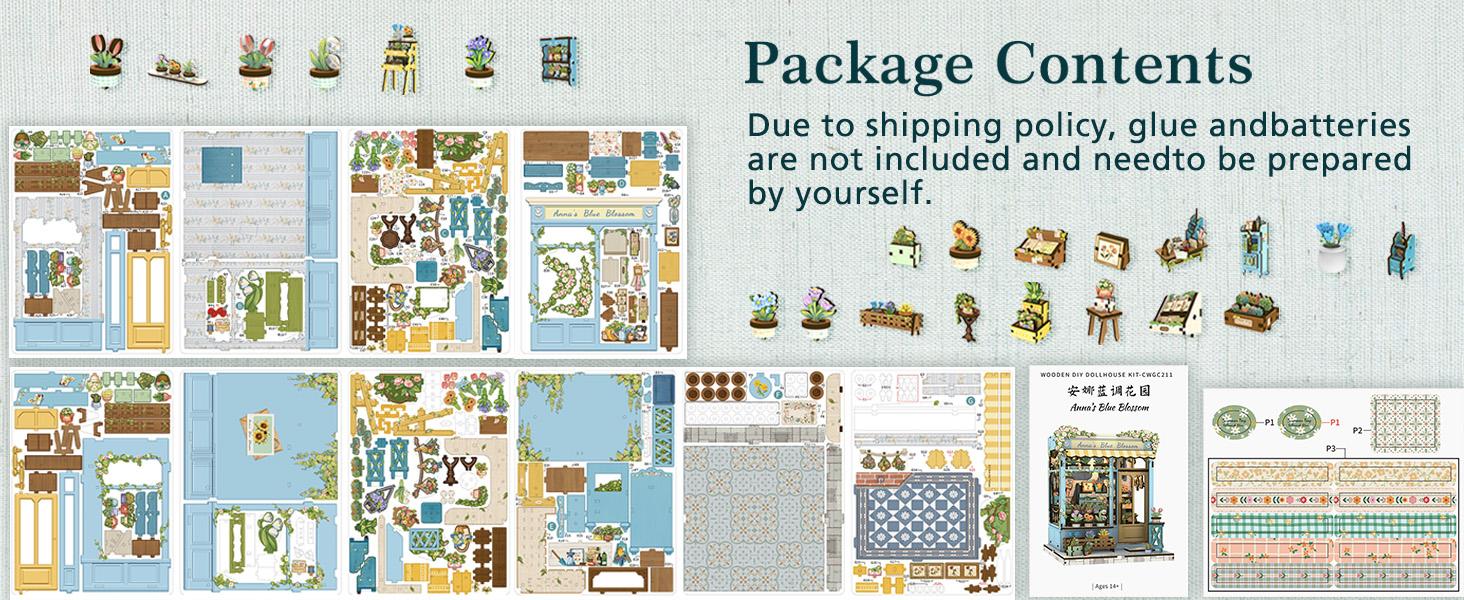 CUTEBEE Anna's Blue Blossom DIY LED Book Nook Wooden Miniature Bookcase with Dust Cover Perfect Gift for Black Friday & Christmas