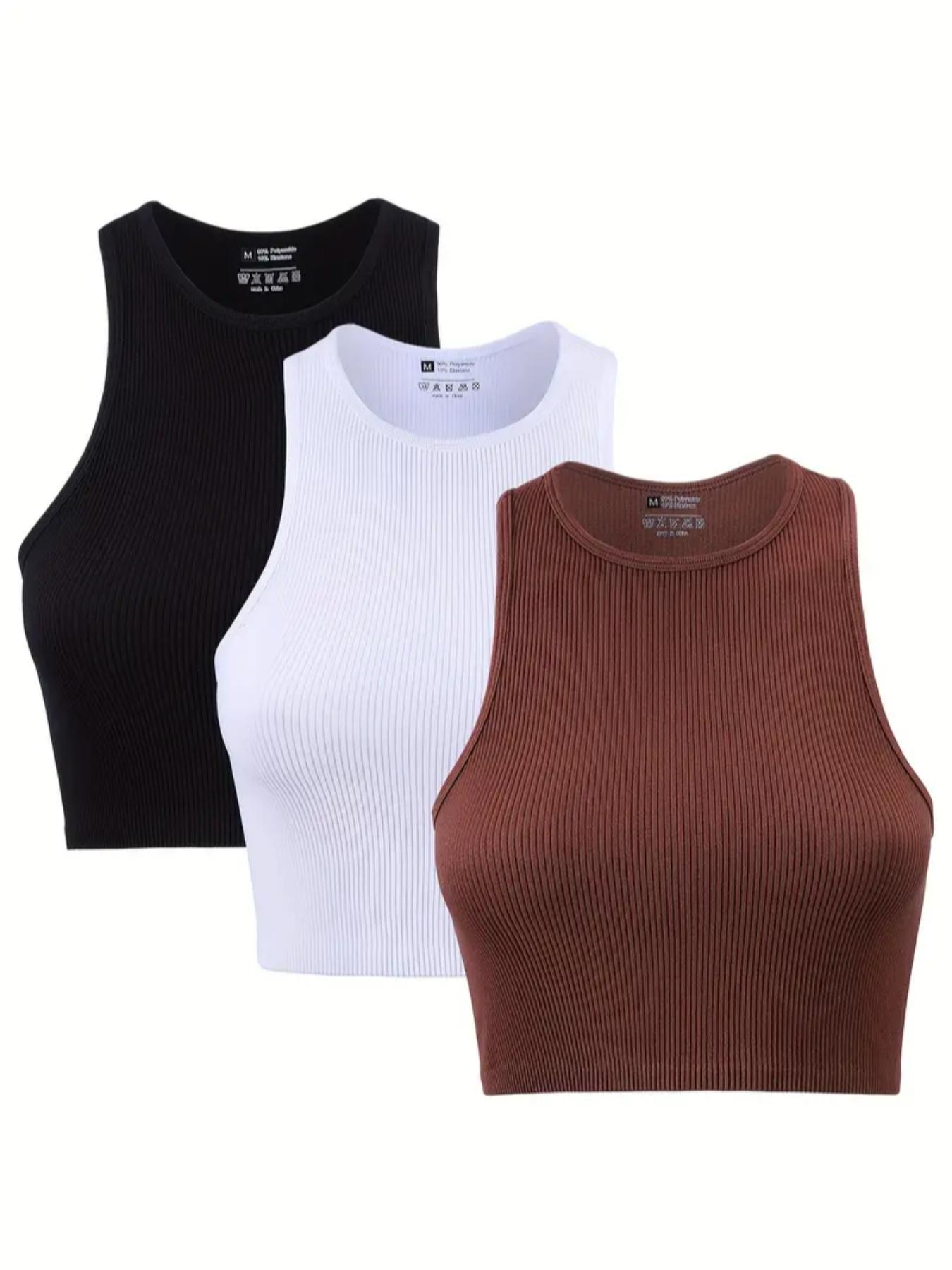 Women's Solid Round Neck Ribbed Sports Vest, Breathable Comfortable High Stretch Quick Drying Sports Tank Top, Gym Clothes, Gym Workout Tops, Ladies Sportswear for Indoor Outdoor Wear