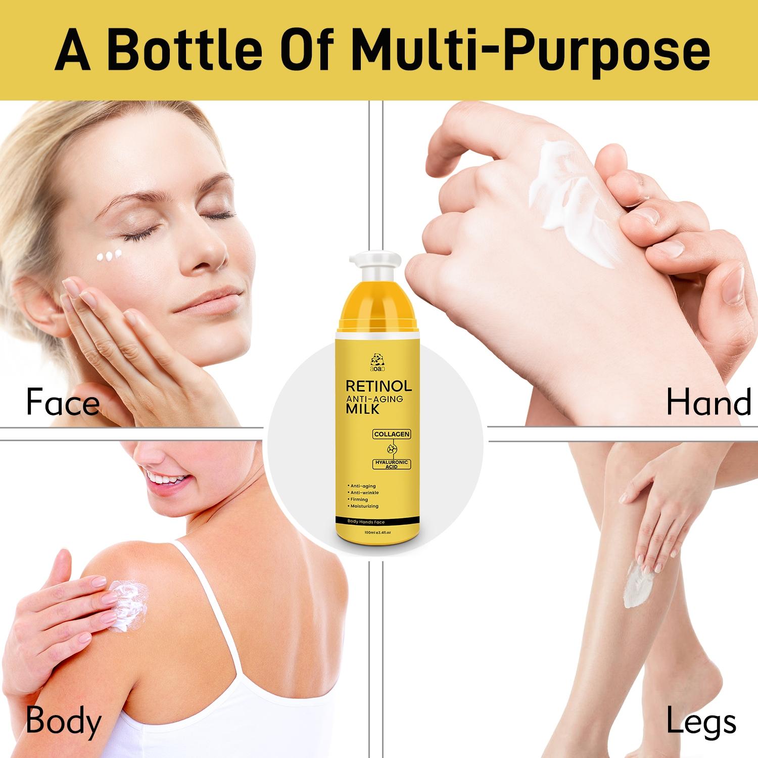 Retinol Lotion with Collagen, Hyaluronic Acid, and Caffeine, Firming Anti-Wrinkle Moisturizer for Face and Body, 100ML