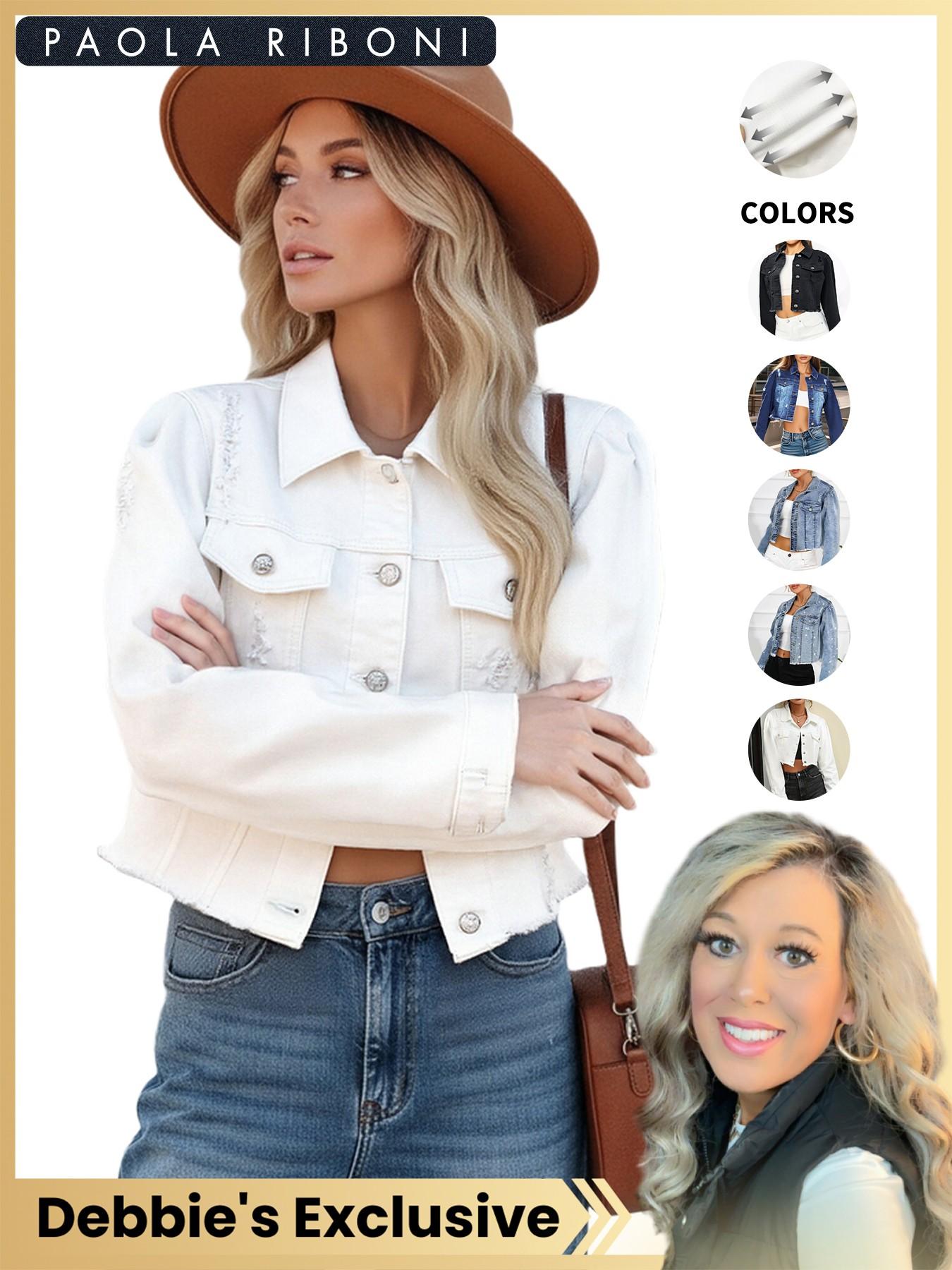 【Debbie's Exclusive】High Elasticity Denim Jacket with Fitted Design, Casual Plain Ripped Style for All Seasons, Long Sleeve Women's Outerwear Coats