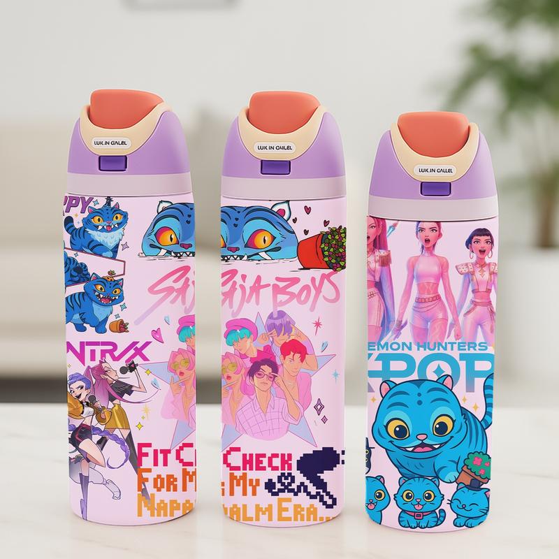 AuraCup 1pc 19/24/32oz Stainless Steel Insulated Tumbler, Insulated Travel Drinkware, KPop Demon Hunters, with Lid and Straw, Keep Hot 12H/Cold 24H, Great for School, Travel or Coffee, Gift for Teens or Pop Culture Fans, Valentine’s Day