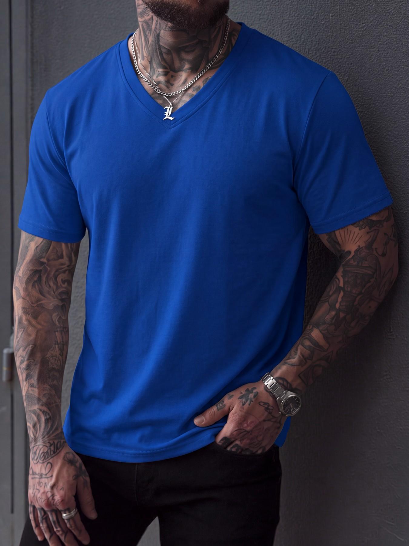 5-Pack Men's Slim Fit Cotton V-Neck T-Shirts, Casual Classic Short Sleeve Basic Daily Wear, Comfortable Solid Color Tees, Essential Clothing