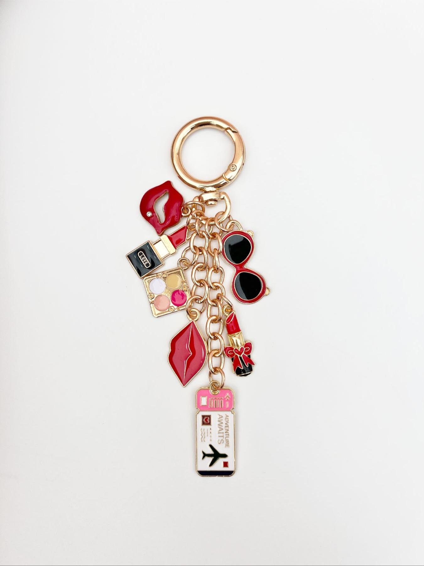 Travel Style Women's Keychain, Fashion Bag Charm, Lucky Makeup Bottle Accessory, Elegant Ticket Pendant, High Heel Shoe Decor, Wallet Ornament, Keychain Accessories, Key Ring Accessory