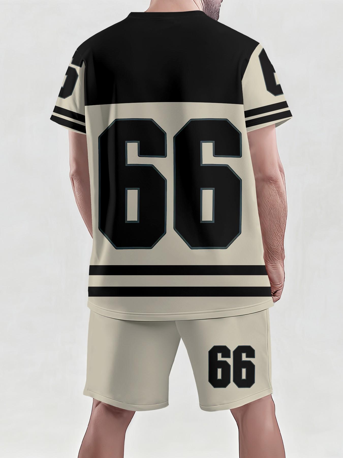 Style No. 66 King American Retro 3D Digital Print Two-Piece Set, 2Pcs, Trendy Fashion Set, Trendy Retro Casual Two-Piece Set, Vacation Style Trendy Outfit, Breathable Sports Casual Style, Perfect Holiday Gift for Men