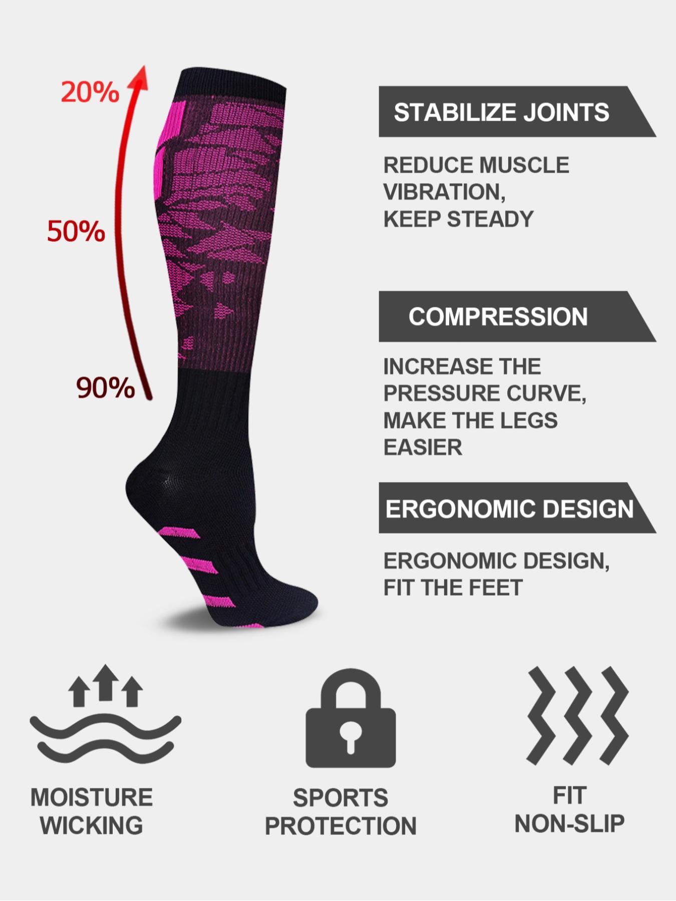 6 pairs of men's and women's compression socks wide calf men's and women's booster socks for circulation, running, nurses, pregnant women Support for blood circulation Various colour patterns available Breathable Compression Socks