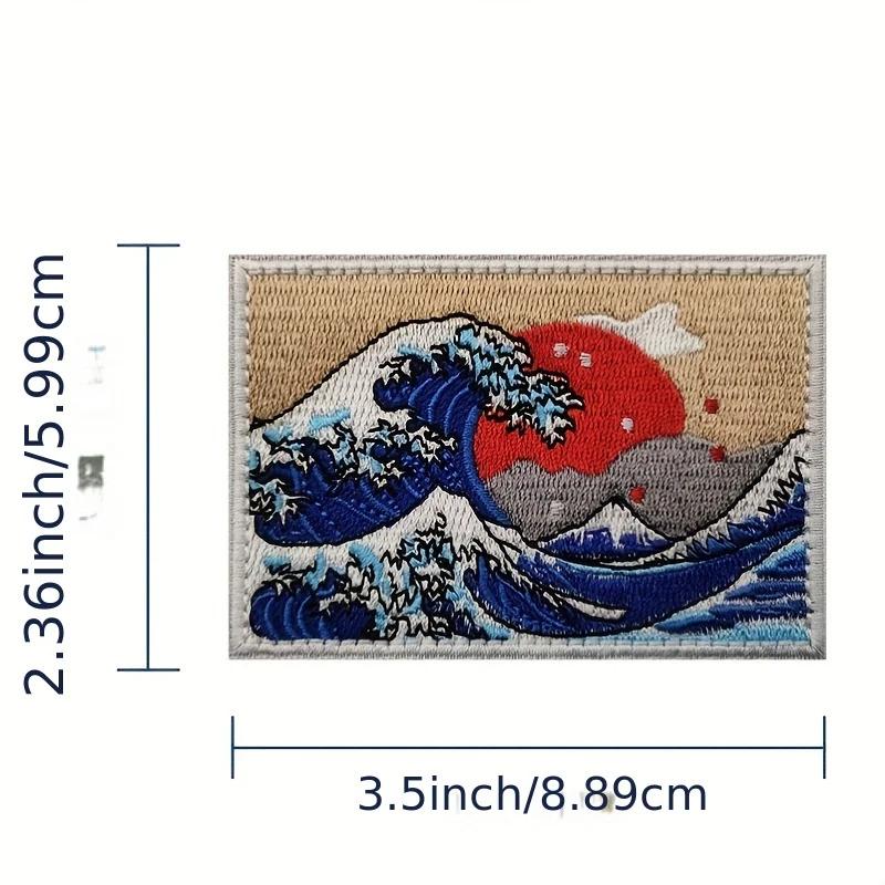 Vintage Ukiyo-e Embroidered,  Wave Morale Velcros Patch Hook &Loop- Japanese Hokusai Kanagawa for Molle Tactical Gear & Clothing
