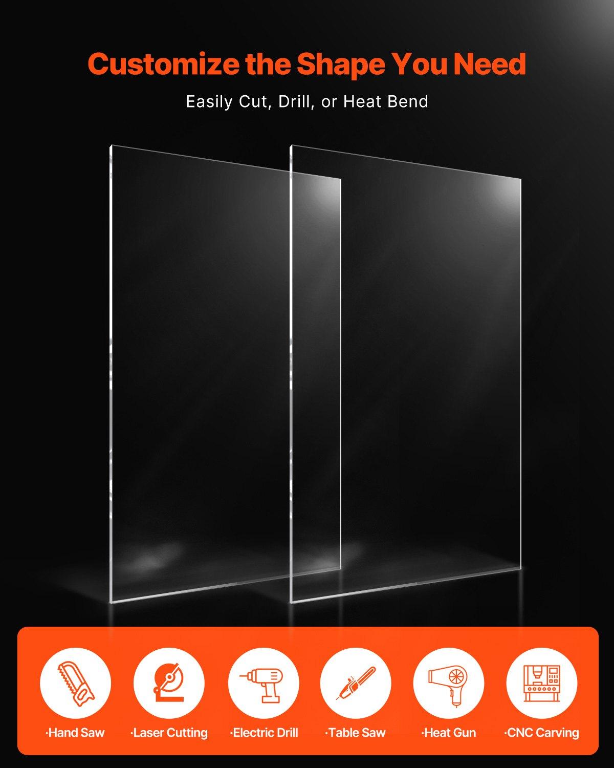 【Summerfinds】VEVOR Plexiglass Acrylic Sheets, 2-Pack Plastic Sheet, 24 x 48 Inch 1/8 Inch Thick Clear Plastic Cast Transparent Glass for Crafting Projects, Replacement Picture Frame Glass, DIY Display, Easy to Cu
