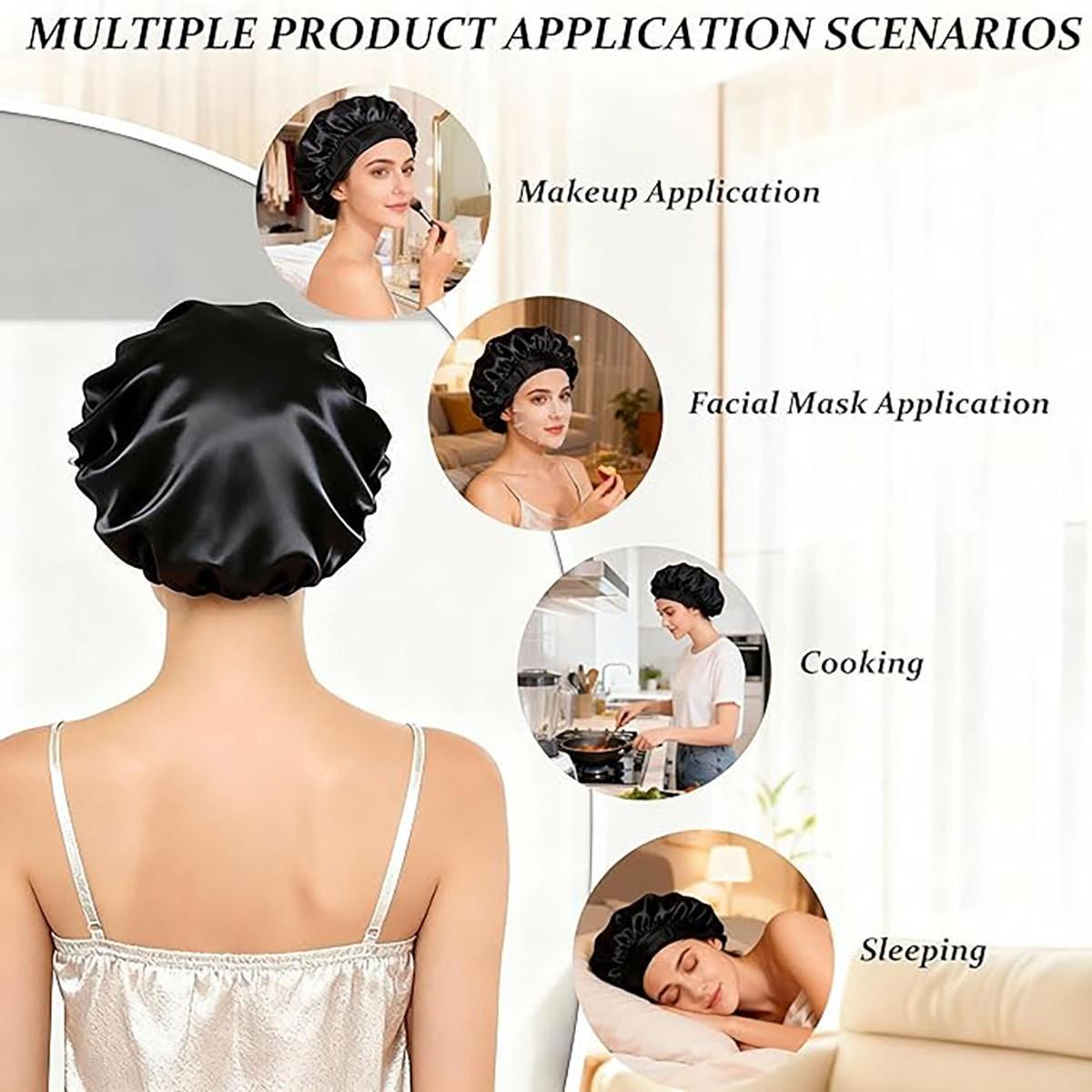 2-In-1 Satin Bonnet with Hairnet, Adjustable Wrap Cap for Curly/long Hair, Reversible Shower Cap, Reduces Frizz & Split Ends, Travel Friendly