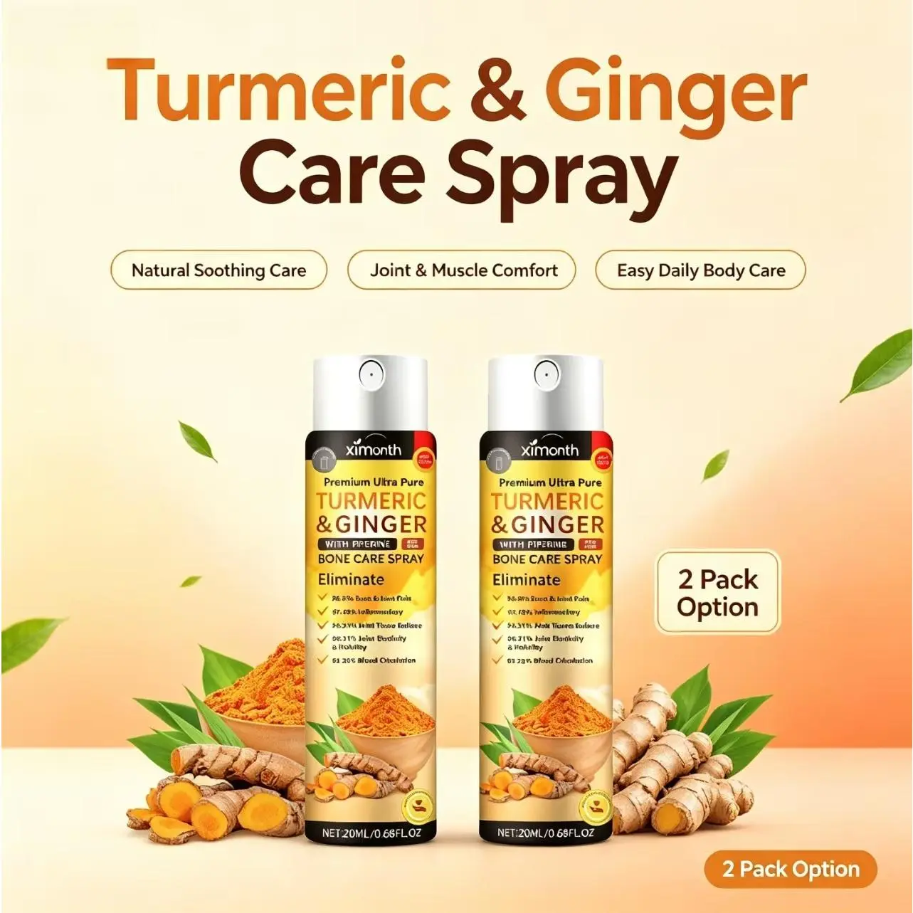 Turmeric & Ginger Topical Care Spray, Natural Soothing Spray for Joint and Muscle Comfort, Daily Body Care Spray