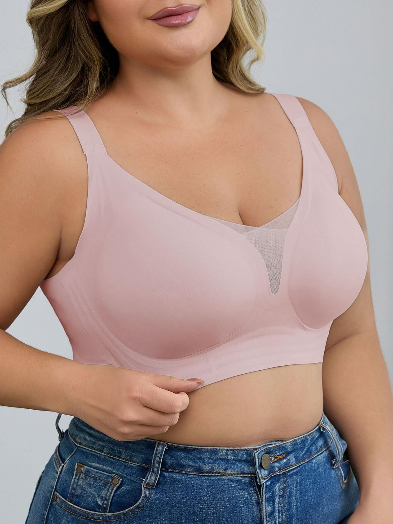 Women's Plus Size Seamless Wireless Bra - Gather & Lift Support, Breathable Mesh, High Side Wings for Side Fat Control, No Underwire Comfort