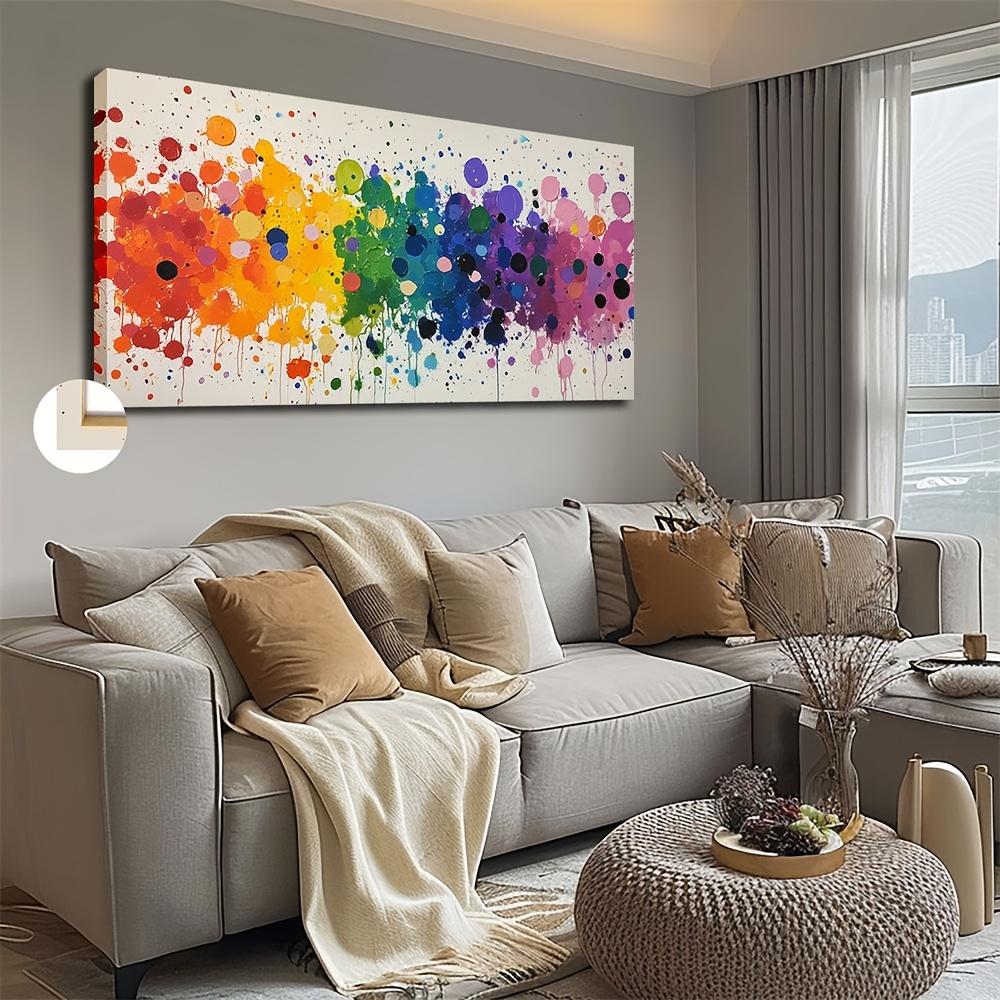Artistic Retro-Classic Minimalist Abstract Rainbow Watercolor & Oil Painting Print - Large-Format (20x40 / 24x48 Inches) Framed Wall Art Decor, Suitable for Living Rooms, Bedrooms, Home Offices, and Classrooms - Featuring an Interior Solid Wood Frame