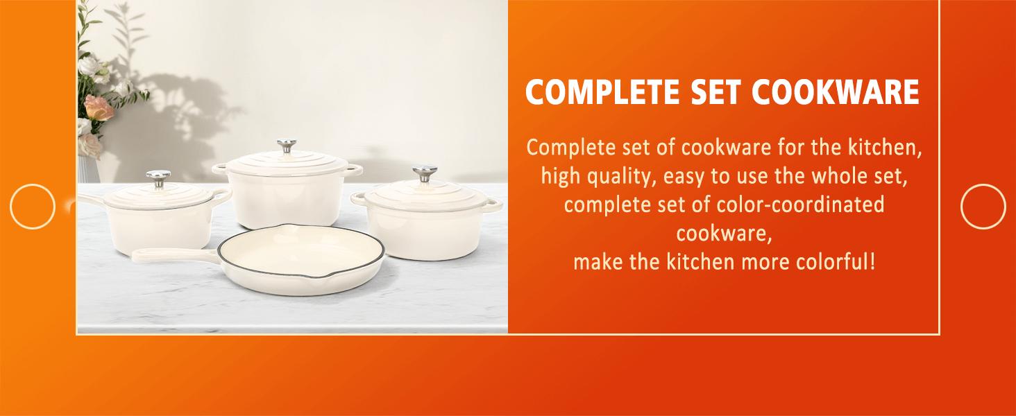 Uniflasy 7-Piece Enameled Cast Iron Cookware Set - Dutch Oven, Sauce Pan & Skillet with 3 Lids, Heavy Duty PFOA-Free Ceramic Coated, Gas/Induction/Oven Safe