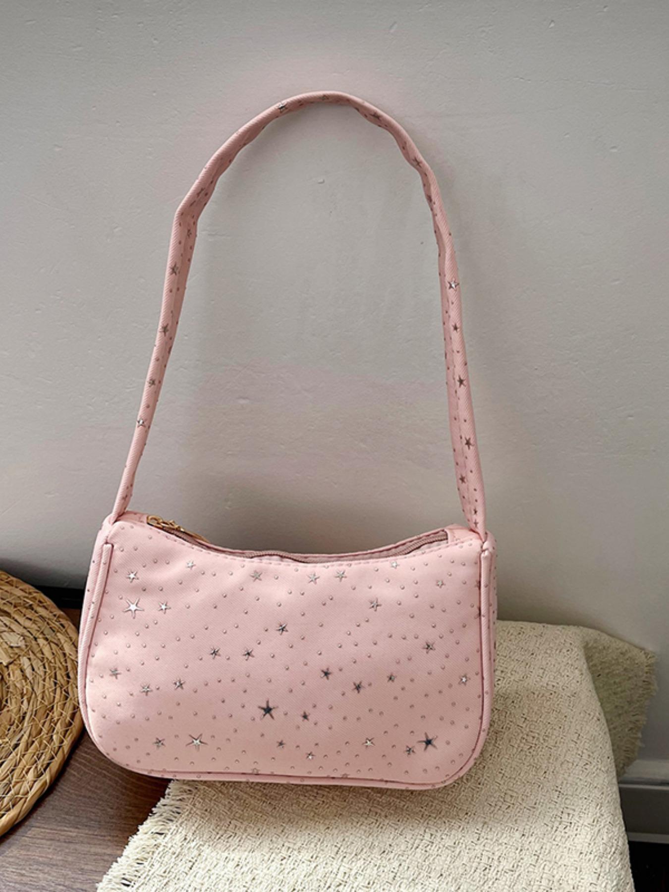 Single Shoulder Bag with Star Pattern Decoration, Simple Casual Style, Versatile and Fashionable, Pure Color Design, Perfect for Daily Use