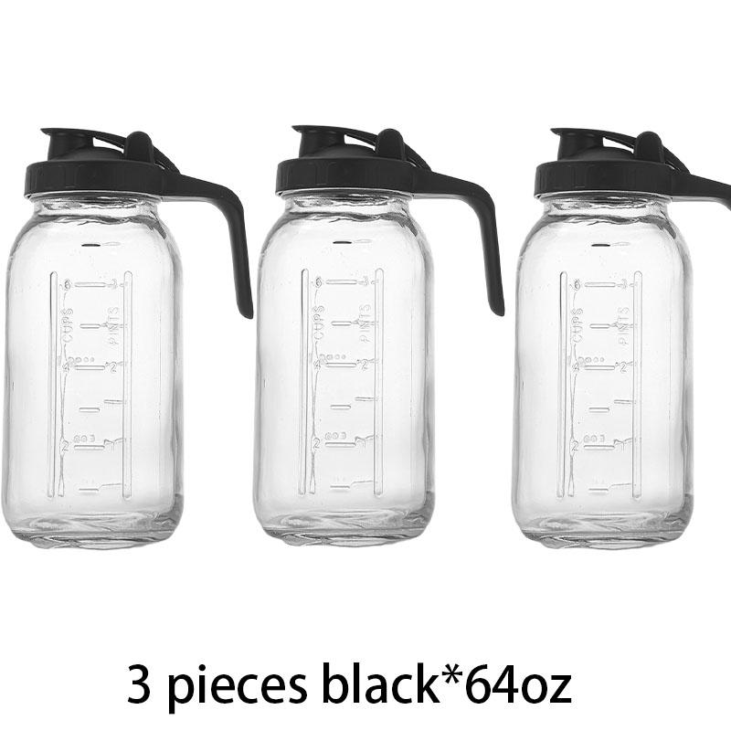 Bestseller 3PCS 64oz Glass Water Pitcher with Flip Top Lid and Handle Leakproof Wide Mouth Mason Jar Style Beverage Container with Scale for Cold Water Ice Water Cold Brew Iced Coffee Tea Juice Milk Homemade Drinks for Home Kitchen Fridge Office Picnic