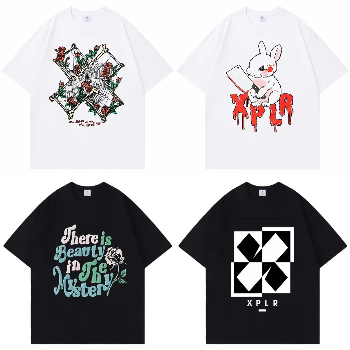 Retro Fashion Xplr Flower Pattern Casual Pure Cotton Tshirt,Unisex Tops,Oversized Streetwear Summer Tee,Vacation Outfit,Best Holiday Gift INS Y2k Style