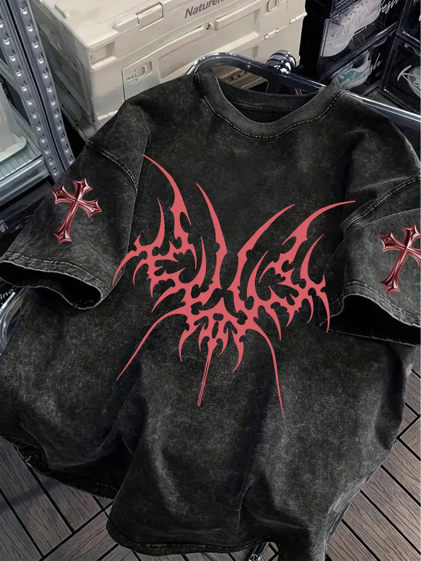 Men's Opium Style Acid Wash Oversized T-Shirt - Cyber Tribal Metal