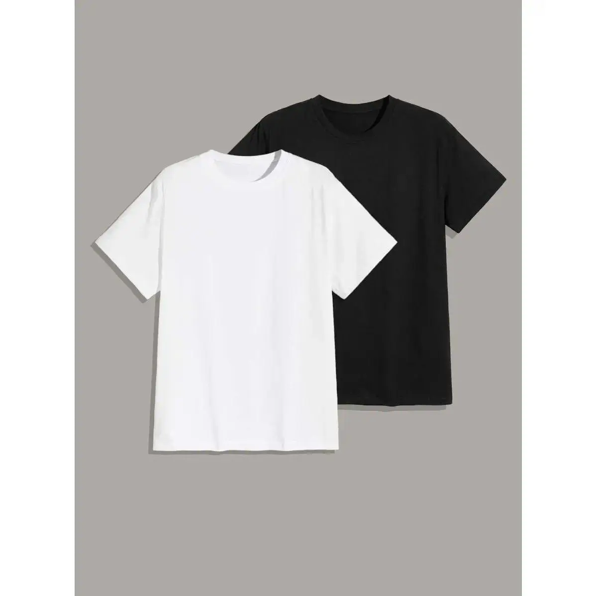 2pcs Menswear Polyester Short-Sleeve T-Shirts - Men's Solid Color Round Neck, Asymmetrical, Casual Breathable Tops