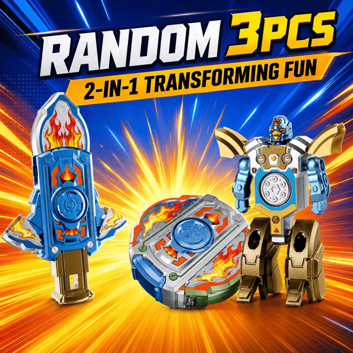 3PCS Unisex 2-in-1 Transforming Fidget Toys - Robot Shapes & Disc Finger Spinner, Portable Handheld Building Blocks Set for Ages 4–6 Kids, Party Favors Birthday Gifts (Random Color, Assorted Styles)