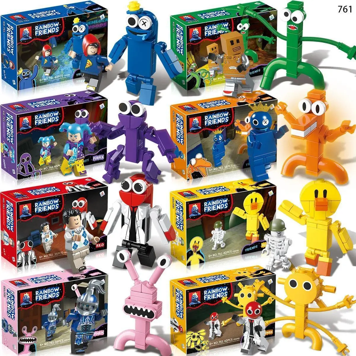 Rainbow Friends Full Set Monster Dolls - Unisex Building Block Assembly Toy Ornaments, Handmade Birthday Gifts for Boys