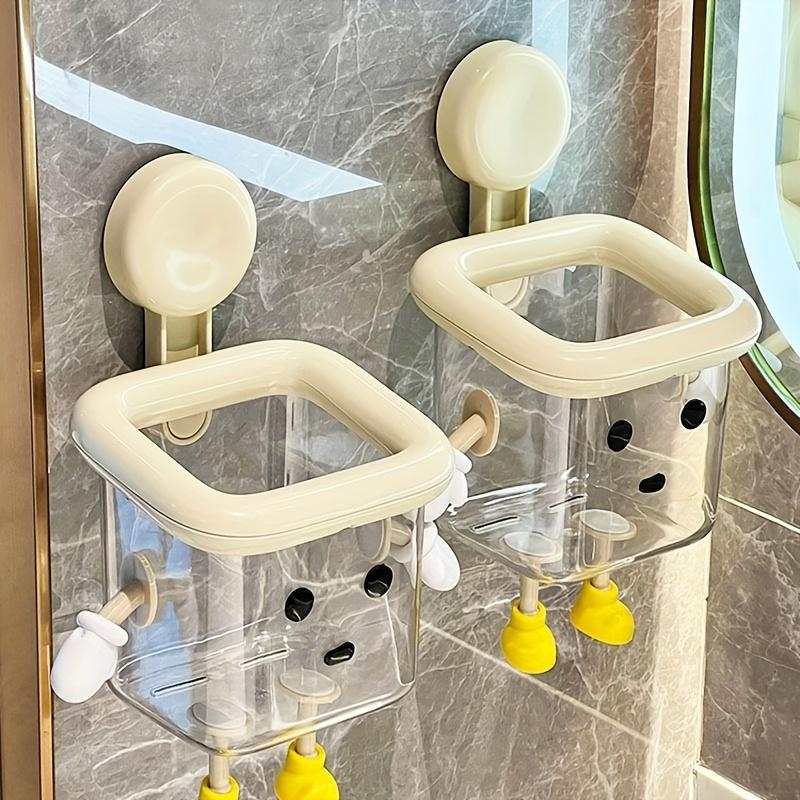 DIY Creative Cute Wall Mount Toothbrush Holder, No-Drill Suction Cup Bathroom Organizer with Multi-Sections for Toothpaste, Electric Toothbrush, Razor, Makeup Brushes, Kitchen Storage Supplies