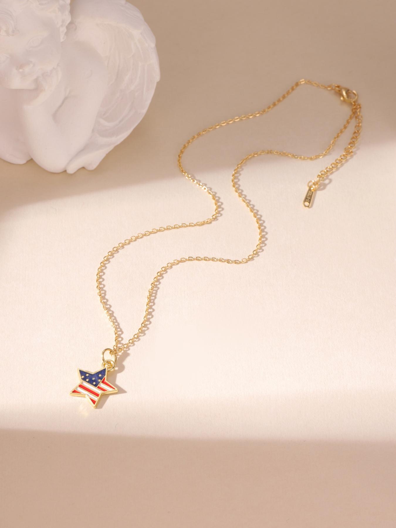 American Flag Style Star Heart Cross Shape Gold Necklace Lightweight All Season For Women Daily Wear