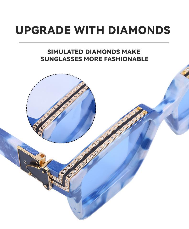 Oversized Square Rhinestone Sunglasses - PC Lenses, Metal Frame, Trendy Millionaire Style Luxury Fashion Eyewear for Women, Beach Driving