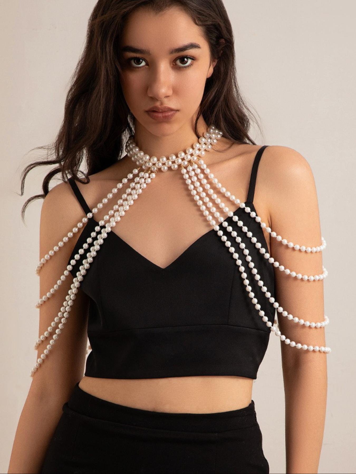 Bridal Tassel Imitation Pearl Shoulder Chain Necklace, Elegant Shawl Wedding Jewelry, Women's Accessory, New 2026 Design