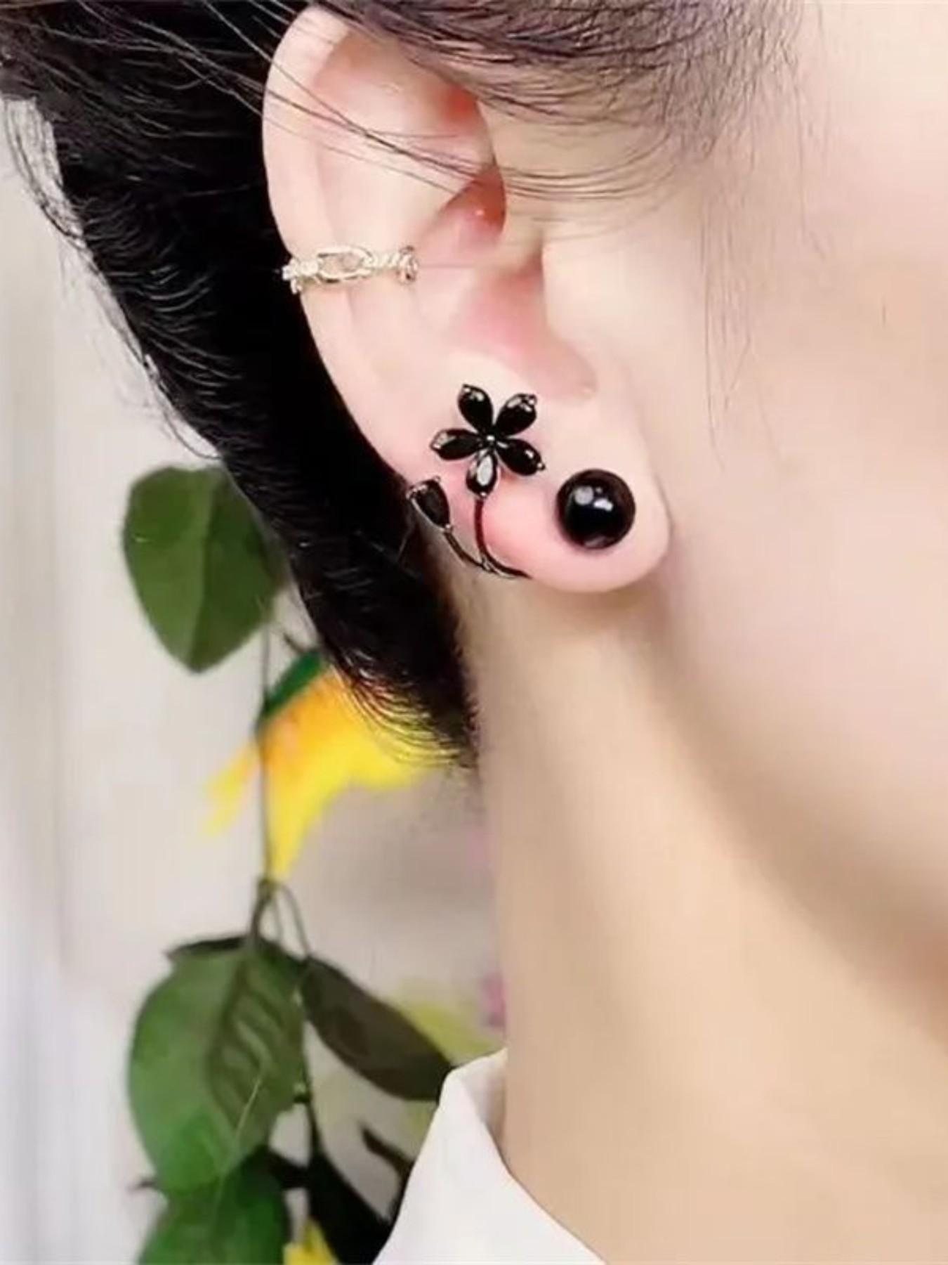 Elegant Tulip U-Shaped Earrings, Sparkling Cubic Zirconia Accents, Hypoallergenic Design for Daily and Special Occasions