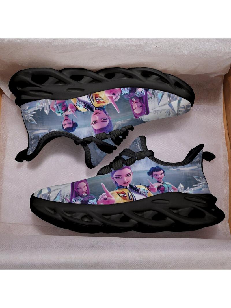 K-Pop Demon Hunters Casual Kids Sneakers Soft EVA Sole Low-cut Breathable Comfortable Fashion Sports Shoes for Girls Boys (011001)