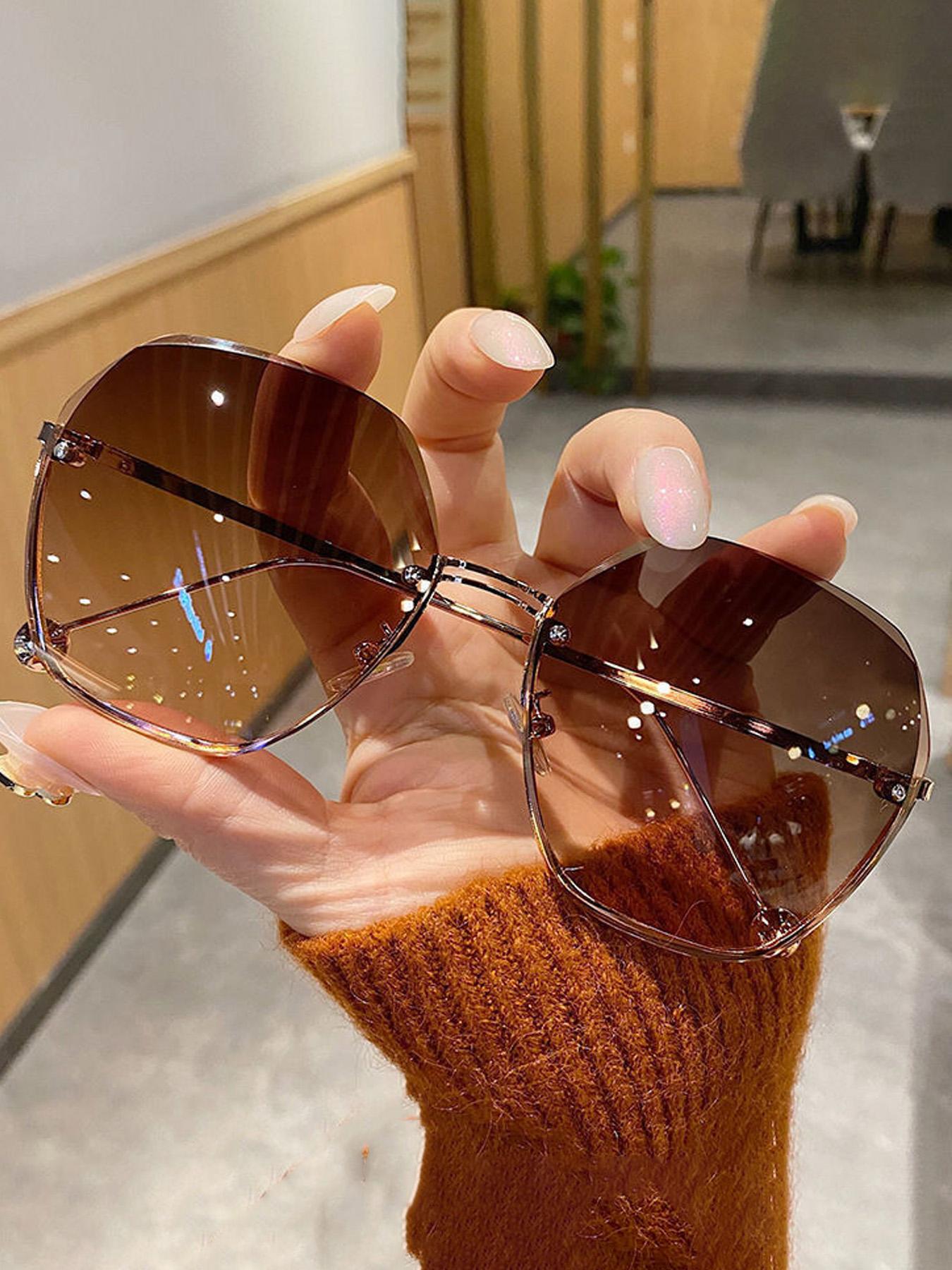 Unisex Minimalist Geometric Sunglasses (1 Pair), Trendy Vintage Rimless Sunglasses for Everyday Use, Fashionable Versatile Accessories for Outdoor Activities, Trendy Casual Sunglasses