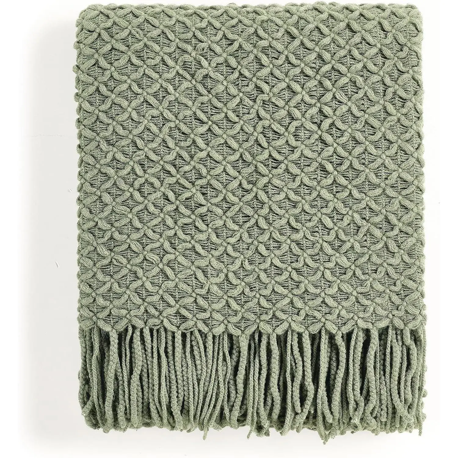 Farmhouse Boho Knitted Throw Blanket for Couch Sofa Chair Bed Home Decoration, Soft Warm Cozy Light Weight for Spring Summer Fall (50''X60'' Sage Green)